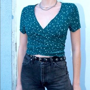 Brandy Melville Forest Green Floral "Rae" Wrap Top